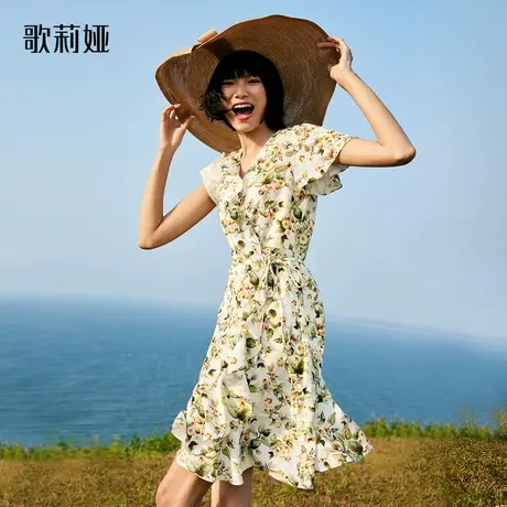 歌莉娅茶歇连衣裙法式印花小个子女秋季出游多巴胺裙子1B7R4K060商品大图