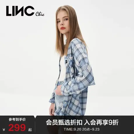 LINCCHIC金羽杰衬衫女新款轻透宽松落肩格纹衬衫女上衣S232SH269Y商品大图