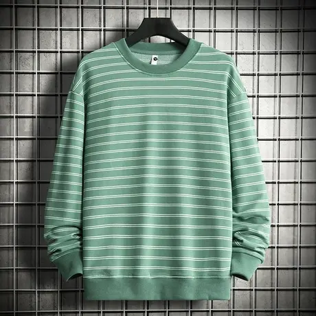 300g重磅条纹卫衣男2023新款春秋季圆领无帽上衣长袖t恤宽松潮流商品大图