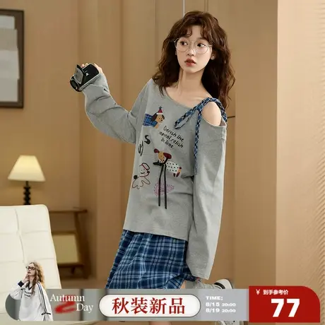 8.15/20点 上新唐狮2025秋季新款女T恤长袖小狗印花绑带设计小众t商品大图