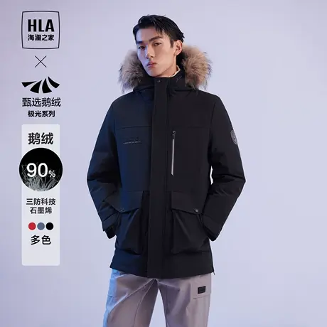 HLA/海澜之家极光鹅绒系列石墨烯羽绒服男保暖连帽毛领工装外套男图片