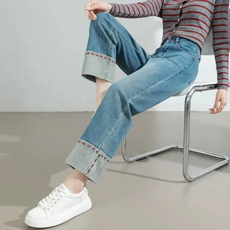 复古九分烟管牛仔裤女2025新款春秋季高腰显瘦小个子窄版直筒裤子商品大图