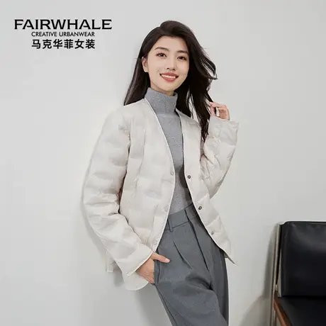 马克华菲西装羽绒服女V领短款时尚宽松韩版2025冬季新款轻暖外套商品大图
