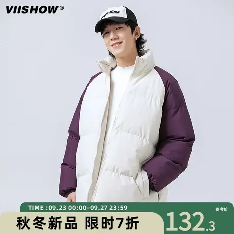 VIISHOW撞色插肩袖棉衣外套男冬季加厚棉袄美式立领潮牌宽松棉服商品大图