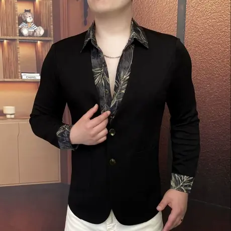 高级感轻奢男士长袖衬衫时尚假两件个性痞帅开衫上衣秋季潮牌外套商品大图