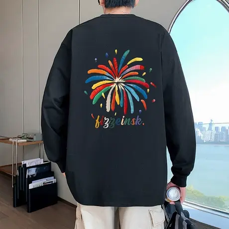 长袖t恤男春秋季2025新款美式印花休闲套头打底衫潮牌宽松上衣服商品大图
