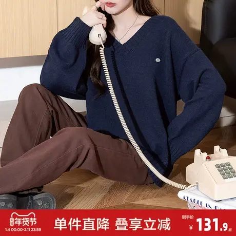唐狮2026秋冬毛衣女简约百搭宽松V领套头春秋可外穿减龄气质上衣商品大图