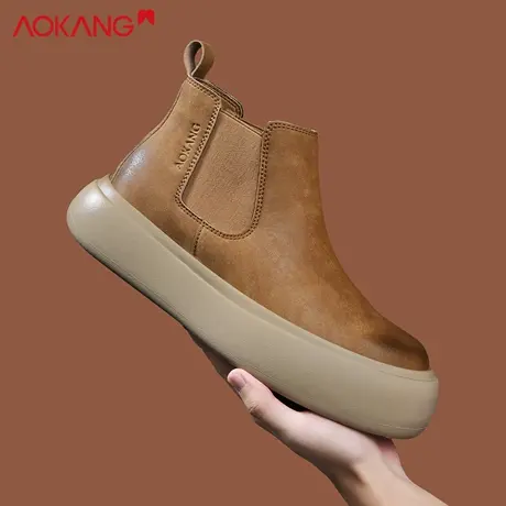 奥康厚底切尔西靴男高帮鞋休闲百搭一脚蹬软底潮流时尚男鞋马丁靴图片