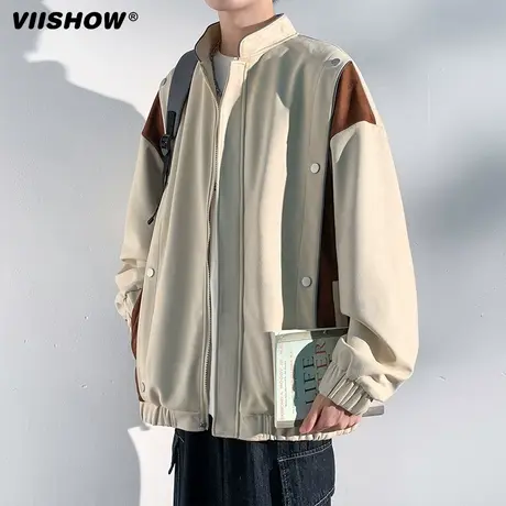 VIISHOW高级感宽松休闲拼接撞色夹克男韩版2023春秋潮流休闲外套商品大图