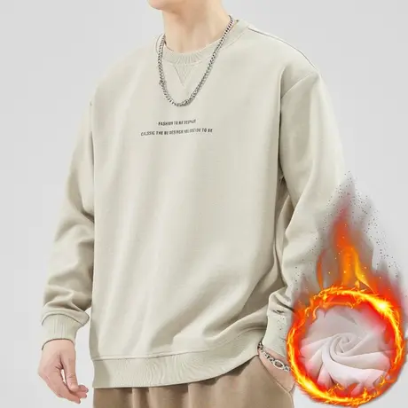 加绒加厚潮牌圆领卫衣2023年新款男士防风抓绒保暖长袖上衣秋冬款商品大图