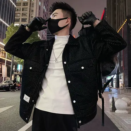 毛呢外套男秋冬新款美式重工贴标设计感ins轻熟机车休闲夹克上衣图片