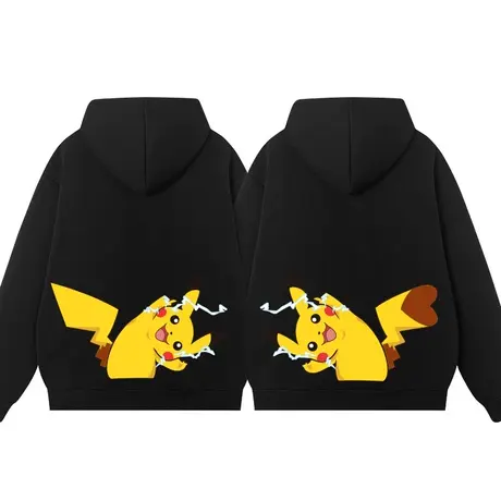 神奇宝贝皮卡丘不一样的情侣卫衣服秋冬款高级感加绒小众情侣装图片