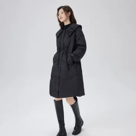 [直播]艾莱依羽绒服女冬季中长款黑色大翻领新款加厚鸭绒轻奢外套图片