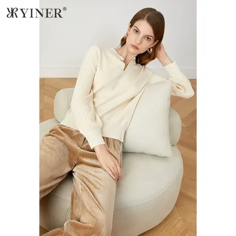 YINER音儿奥莱女装秋季半高圆领毛针织衫商品大图