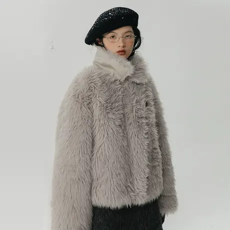 omont蛋挞家 翻领长毛皮草外套女冬季2023新款短款羽绒服厚外套图片