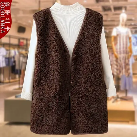 加肥加大码女装中老年女士长款马夹外套时尚中年妈妈装羊羔绒马甲商品大图