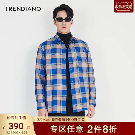 TRENDIANO官方男装秋季新款格子长袖衬衫外套男商品大图