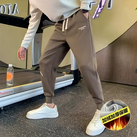 冬季刺绣卫裤潮男加绒男裤冬款加厚裤子2023新款运动裤束脚休闲裤商品大图