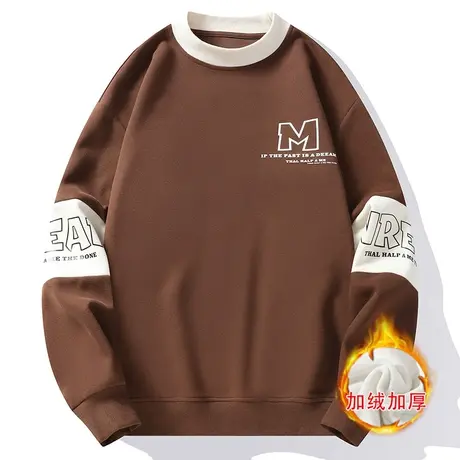 男士卫衣新款2023冬季潮牌撞色拼接加厚保暖青少年学生大童打底衫商品大图