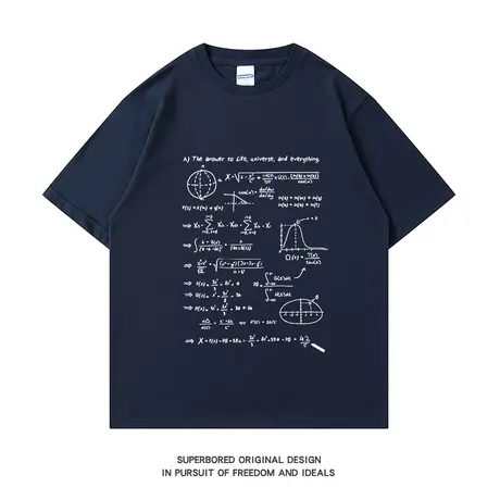物理公式计算印花短袖t恤男青少年夏季雪山纯棉潮流宽松圆领半袖商品大图