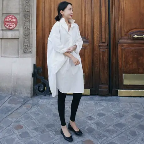 纯诗曼春夏装长袖衬衫女中长款韩版宽松大码时尚套头bf风衬衣裙潮图片