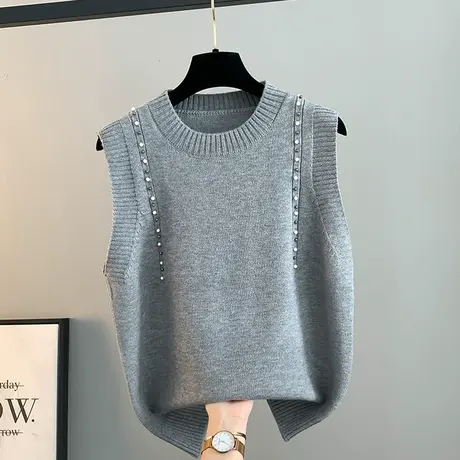 钉珠圆领套头针织马甲背心女2025新款宽松洋气叠穿毛衣坎肩冬商品大图