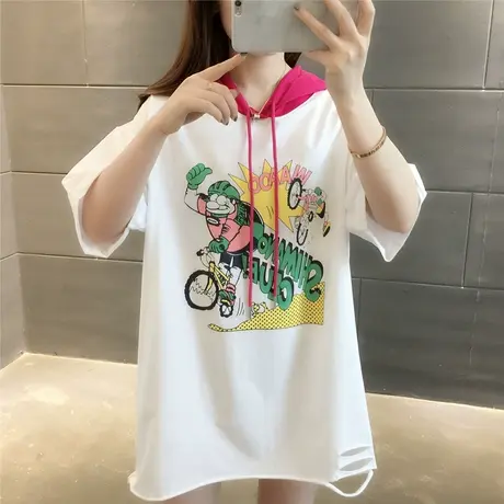 2023韩版夏季新款宽松大码休闲显瘦百搭T恤衫半袖字母印花卫衣女图片