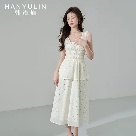 韩语琳法式连衣裙女2023新款夏季气质收腰显瘦高级感无袖亮片裙子图片