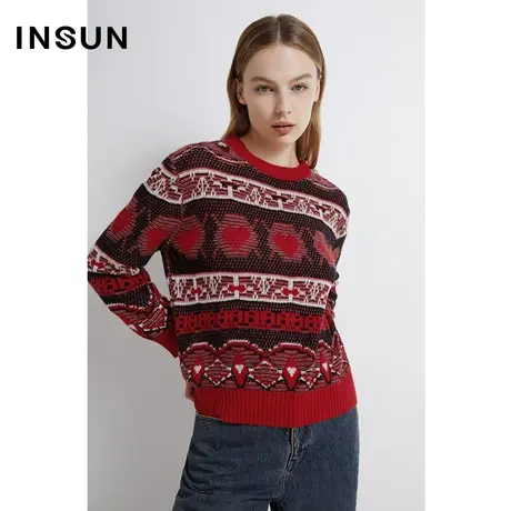 INSUN恩裳线上专选冬季立体菱形织纹肌理羊毛衫商品大图
