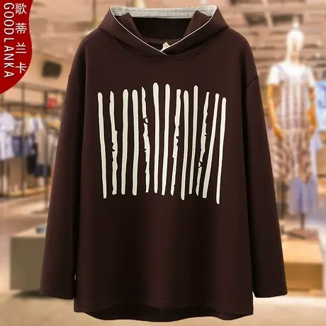 加肥加大码胖妈妈秋冬休闲卫衣宽松时尚印花加厚连帽套头卫衣外套商品大图