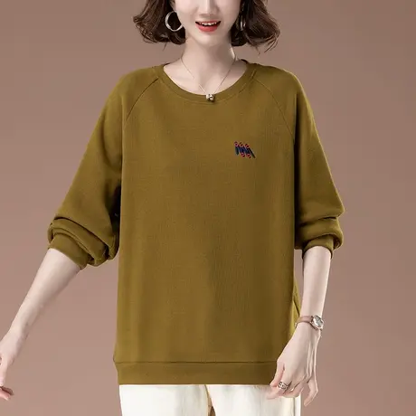 妈妈圆领卫衣女春秋季宽松加肥加大码女装中老年休闲刺绣显瘦上衣图片