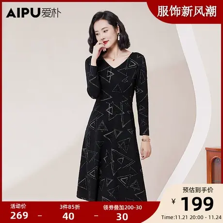 爱朴大码女装2023秋冬新款时尚百搭胖mm显瘦遮肚子收腰连衣裙女图片