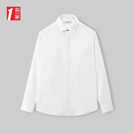 海一家商务休闲长衬2023秋季新款简约尖领修身中年男士长袖衬衫商品大图