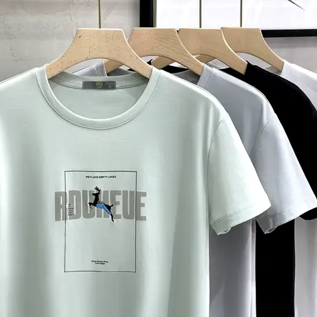 短袖t恤男士夏季薄款2023年新款潮牌冰感体恤印花上衣男装简约T恤商品大图