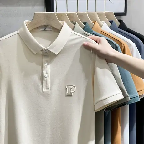 高档丝光珠地棉Polo衫男潮牌短袖商务休闲翻领半袖保罗衫T恤上衣商品大图