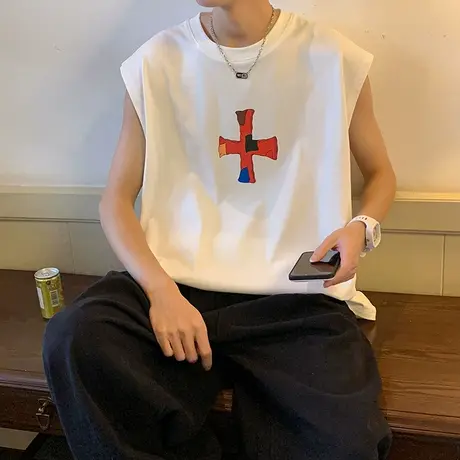 全棉纯棉无袖背心汗衫T恤夏季夏天夏款内搭潮流痞帅男装衣服男士商品大图