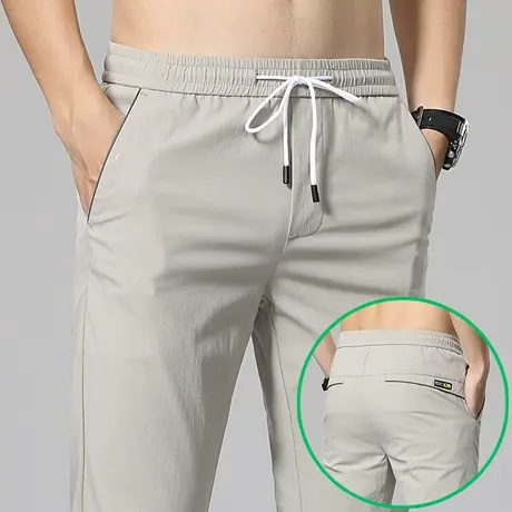 夏季超薄款松紧裤抽绳男士休闲长裤宽松直筒空调冰丝西裤西装裤子商品大图