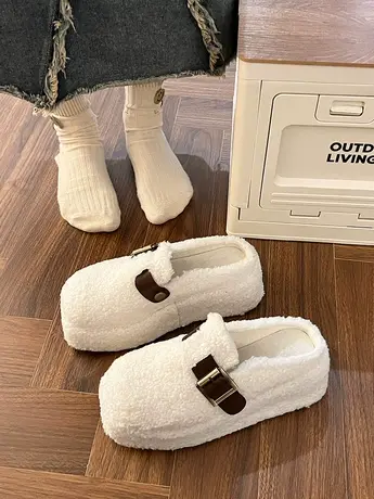 厚底毛毛拖鞋女外穿2023新款秋冬季网红毛绒绒包头半拖棉拖毛毛鞋商品大图