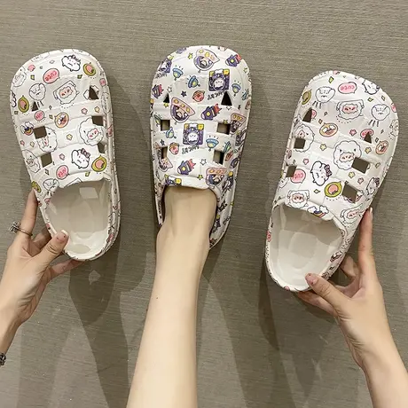 洞洞鞋女ins潮时尚外穿可爱卡通防滑厚底懒人休闲沙滩包头凉拖鞋商品大图