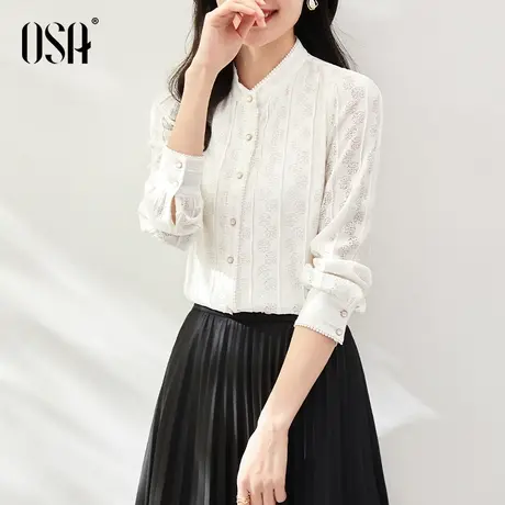 OSA欧莎白色长袖蕾丝衬衫初春装女2023年新款设计感小众衬衣上衣商品大图