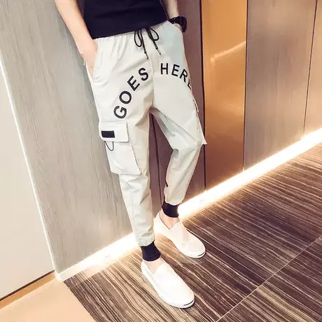 夏季男士休闲九分裤韩版修身小脚社会网红抖音束脚潮牌个性哈伦裤商品大图