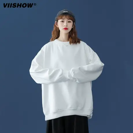 VIISHOW日系简约卫衣男生潮牌宽松2024新款潮流圆领休闲百搭上衣商品大图