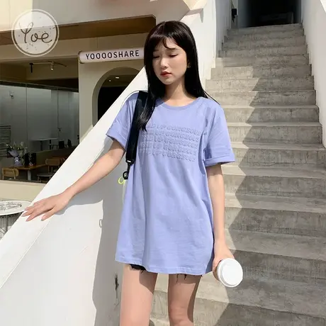 yoe短袖t恤女2022夏新款钢印字母小众设计感街头潮酷ins宽松休闲商品大图