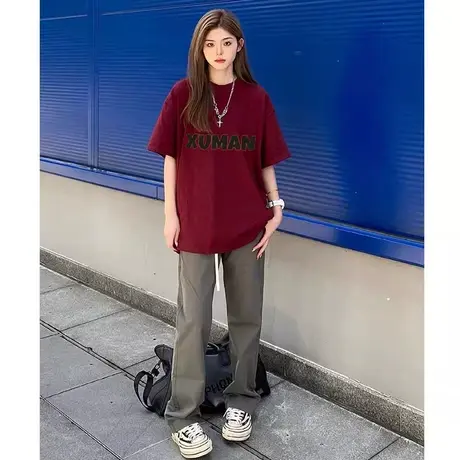 美式潮牌hiphop高街T恤女春秋大码嘻哈风纯棉短袖ins打底衫上衣图片