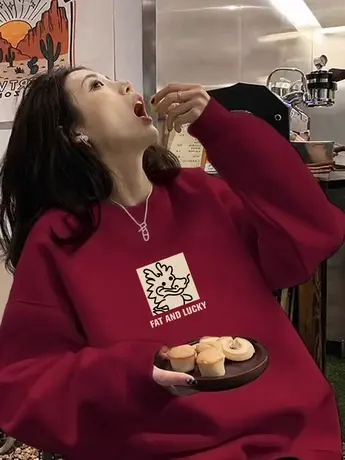 hiphop潮牌美式复古套头卫衣ins冬季加绒上衣大码设计感卡通外套商品大图