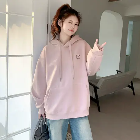 othermix加绒加厚连帽卫衣女2023秋冬新款宽松休闲百搭上衣外套短图片