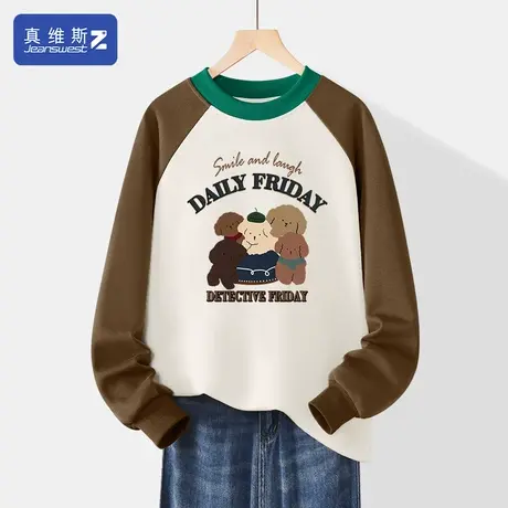 真维斯Z+插肩袖卫衣女春秋新款薄款打底衫拼接设计感上衣女装春H图片