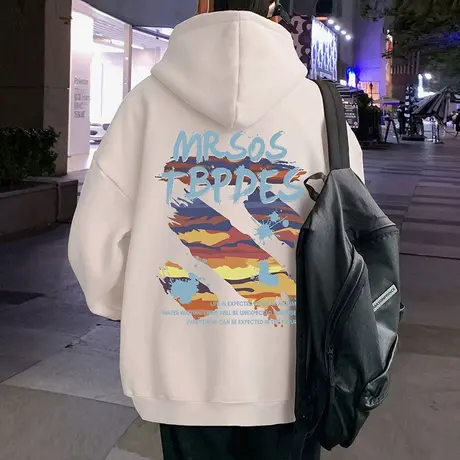 涂鸦印花卫衣男美式oversize秋季重磅连帽秋冬外套潮ins大码上衣商品大图