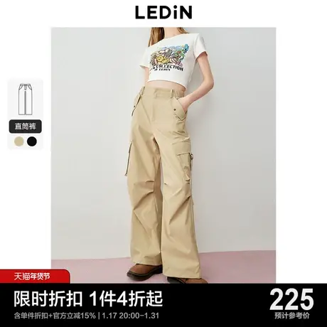 乐町美式复古工装裤宽松复古24年春季新款休闲裤直筒阔腿显瘦裤子商品大图