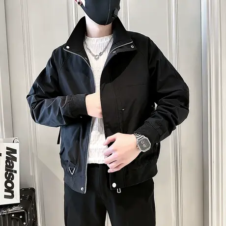 纯色春季时尚休闲潮牌潮流夹克机车立领简约轻熟风百搭INS外套商品大图